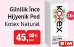 KOTEX NATURAL GÜNLÜK İNCE HİJYENİK PED 28'Lİ KOTEX NATURAL GÜNLÜK İNCE HİJYENİK PED 28'Lİ